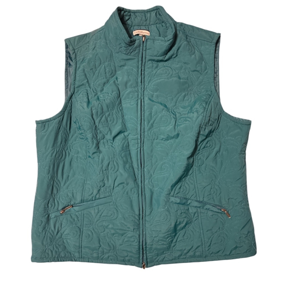 Croft & Barrow Quilted Vest Paisley Teal Zip Up W Zip Pockets Size 1x - Picture 1 of 4